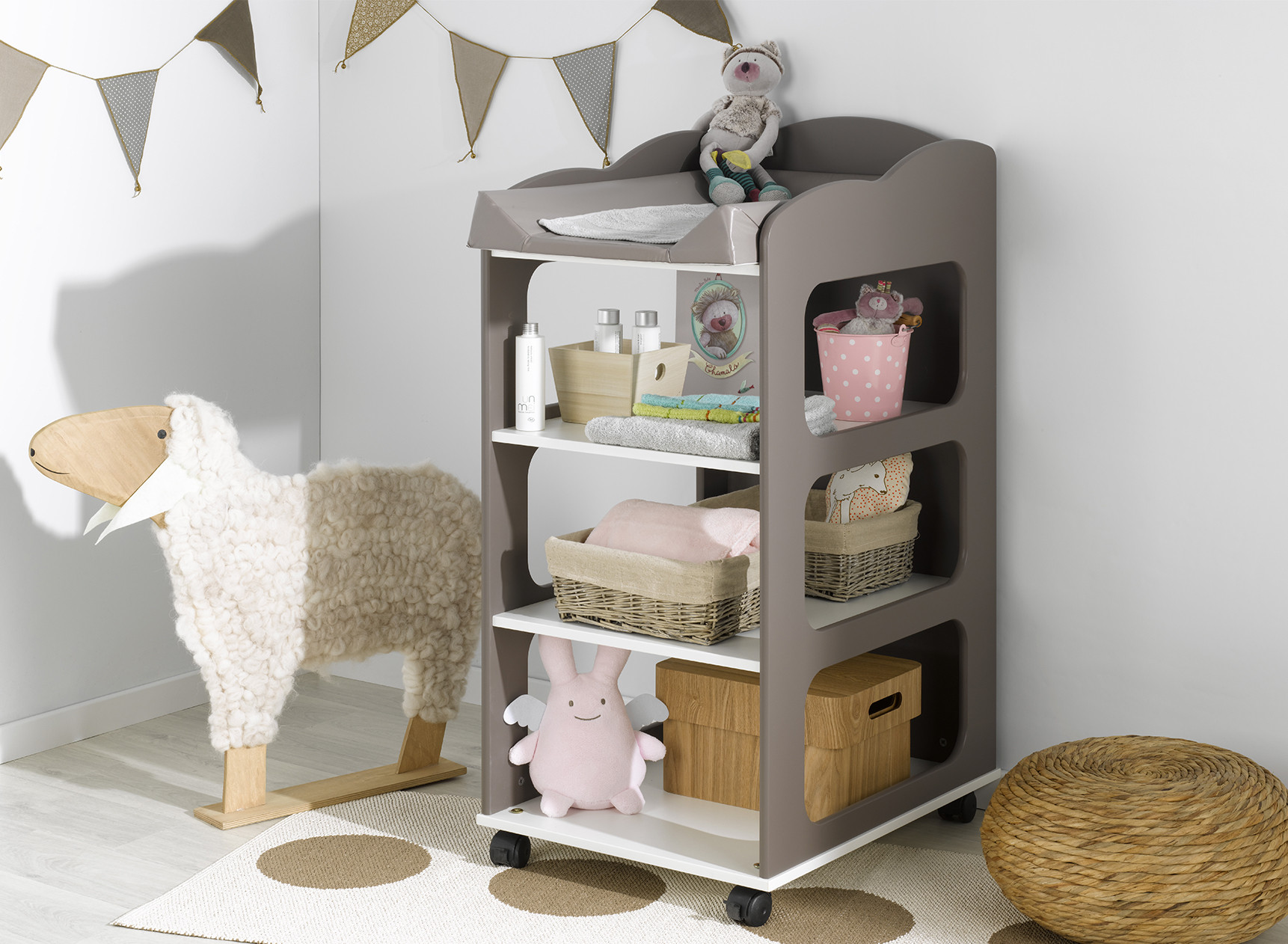 Table à langer bébé CAMERON - Blanc/Taupe - 1