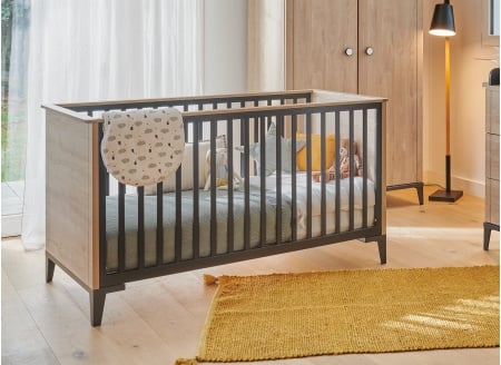 Lit bébé évolutif 70x140 ELLIOT Ardoise/Chêne - 1