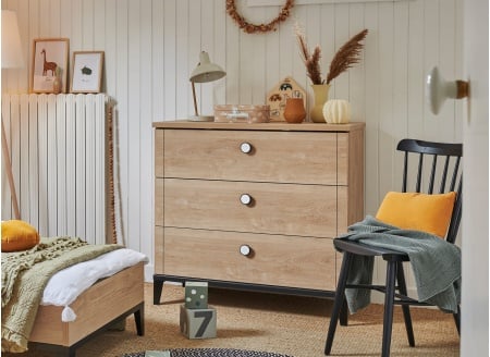 Commode 3 tiroirs ELLIOT Ardoise/chêne - 1