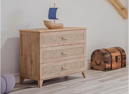 Commode 3 tiroirs cannage rotin NAMI Bois - 1