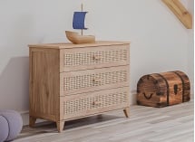 Commode 3 tiroirs cannage rotin NAMI Bois - 1