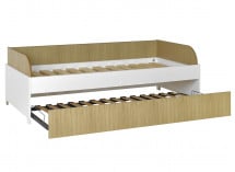 Lit gigogne banquette 90x190 MANLY - Blanc/Chêne - 4