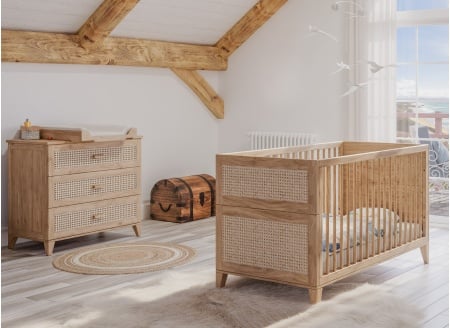 Chambre bébé duo cannage rotin NAMI Bois - 1