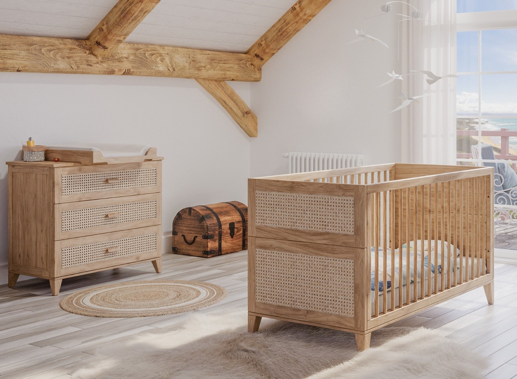 Chambre bébé duo cannage rotin NAMI Bois - 1