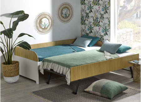 Lit gigogne banquette 90x190 MANLY - Blanc/Chêne - 2