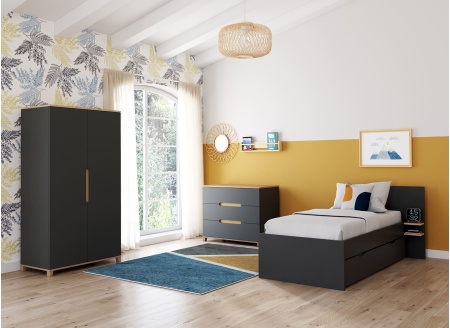 Commode 3 tiroirs ALBI Ardoise/Chêne - 2