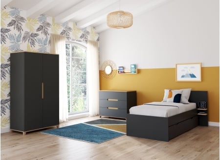 Commode 3 tiroirs ALBI Ardoise/Chêne - 2