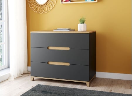 Commode 3 tiroirs ALBI Ardoise/Chêne - 1