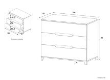 Commode 3 tiroirs ALBI - Dimensions