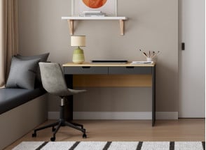 Bureau 2 tiroirs ALBI Ardoise/Chêne - 1