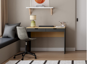 Bureau 2 tiroirs ALBI Ardoise/Chêne - 1