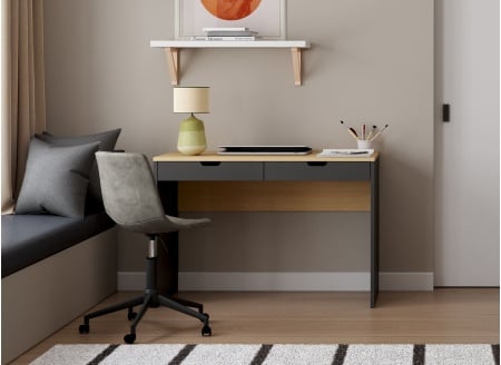 Bureau 2 tiroirs ALBI Ardoise/Chêne - 1