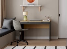 Bureau 2 tiroirs ALBI Ardoise/Chêne - 1