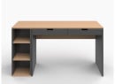 Bureau 2 tiroirs rangement ALBI Ardoise/Chêne - 5
