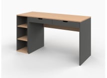 Bureau 2 tiroirs rangement ALBI Ardoise/Chêne - 3
