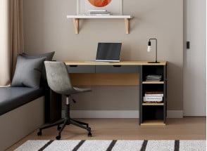 Bureau 2 tiroirs avec rangement ALBI - Ardoise/Chêne