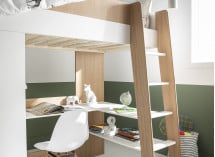 Lit mezzanine bureau et armoire MANLY - Blanc/Chêne - 4