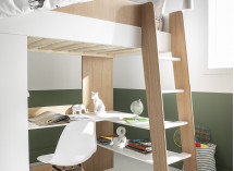 Lit mezzanine bureau et armoire MANLY - Blanc/Chêne - 4