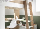 Lit mezzanine bureau et armoire MANLY - Blanc/Chêne - 4