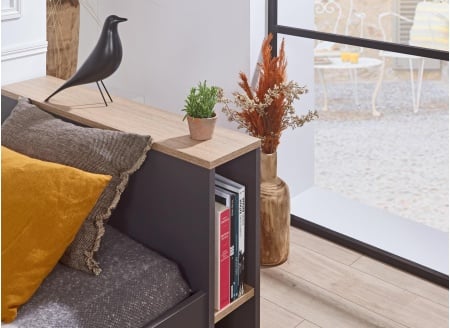 Lit enfant 90x200 rangement ALBI Ardoise/Chêne  - 2