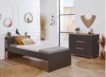 Lit enfant 90x200 rangement ALBI Ardoise/Chêne  - 3
