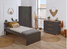Lit enfant 90x200 rangement ALBI Ardoise/Chêne  - 4