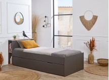 Lit enfant 90x200 rangement ALBI Ardoise/Chêne  - 5