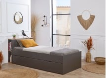Lit enfant 90x200 rangement ALBI Ardoise/Chêne  - 5