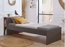 Lit enfant 90x200 rangement ALBI Ardoise/Chêne  - 1