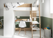 Lit mezzanine bureau et armoire MANLY - Blanc/Chêne - 2