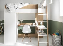 Lit mezzanine bureau et armoire MANLY - Blanc/Chêne - 2