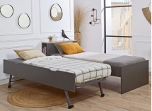 Lit gigogne rangement 90x200 ALBI Ardoise/Chêne - 2