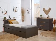 Lit gigogne rangement 90x200 ALBI Ardoise/Chêne - 5