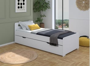 Lit gigogne 90x200 LEVIS Blanc + 2 matelas