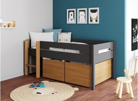 Lit mi-hauteur rangement 90x190 ANGEL Ardoise -1