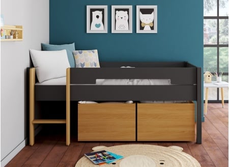 Lit mi-hauteur rangement 90x190 ANGEL Ardoise - 2