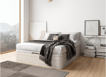 Lit coffre 140 x 200 cm BASTIA  Chêne blanchi - Fermé