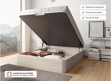 Lit coffre 140 x 200 cm BASTIA  Chêne blanchi - Ouvert