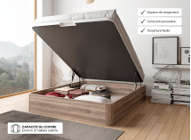 Lit coffre 140 x 200 cm BASTIA Chêne naturel - Ouvert