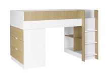 Lit mi-hauteur bureau et commode MANLY Blanc/Chêne - 6