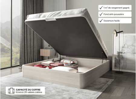 Lit coffre 160 x 200 cm BASTIA Chêne blanchi - Ouvert