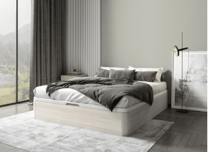 160x200 wooden storage bed BASTIA - Whitewashed Oak