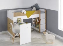 Lit mi-hauteur bureau et commode MANLY Blanc/Chêne - 2