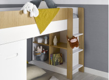 Lit mi-hauteur bureau et commode MANLY Blanc/Chêne - 5