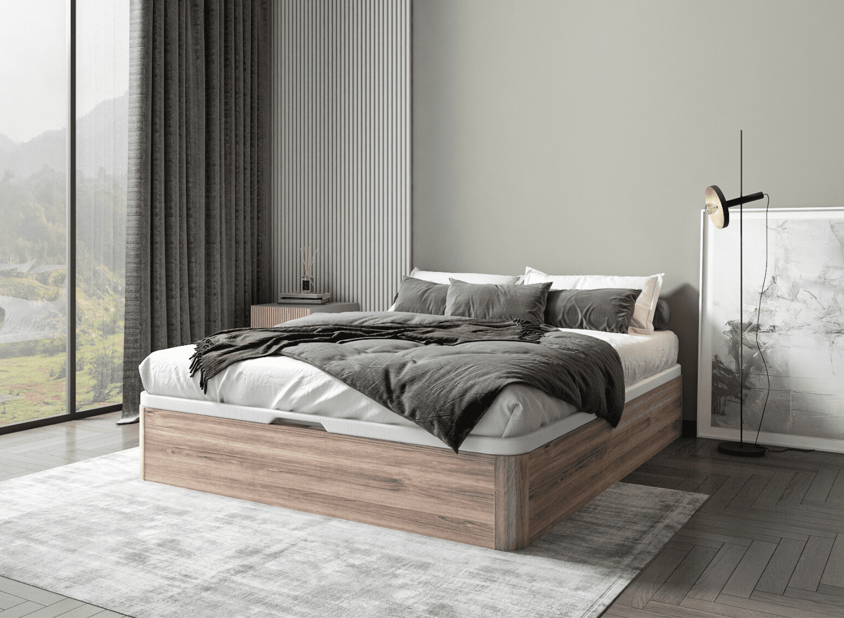 Lit coffre 160 x 200 cm BASTIA Chêne naturel - Fermé