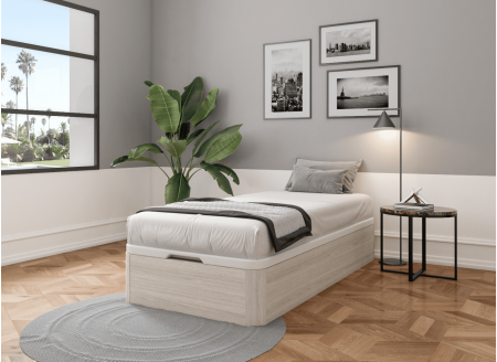 Lit coffre 90 x 200 cm BASTIA Chêne blanchi - Fermé