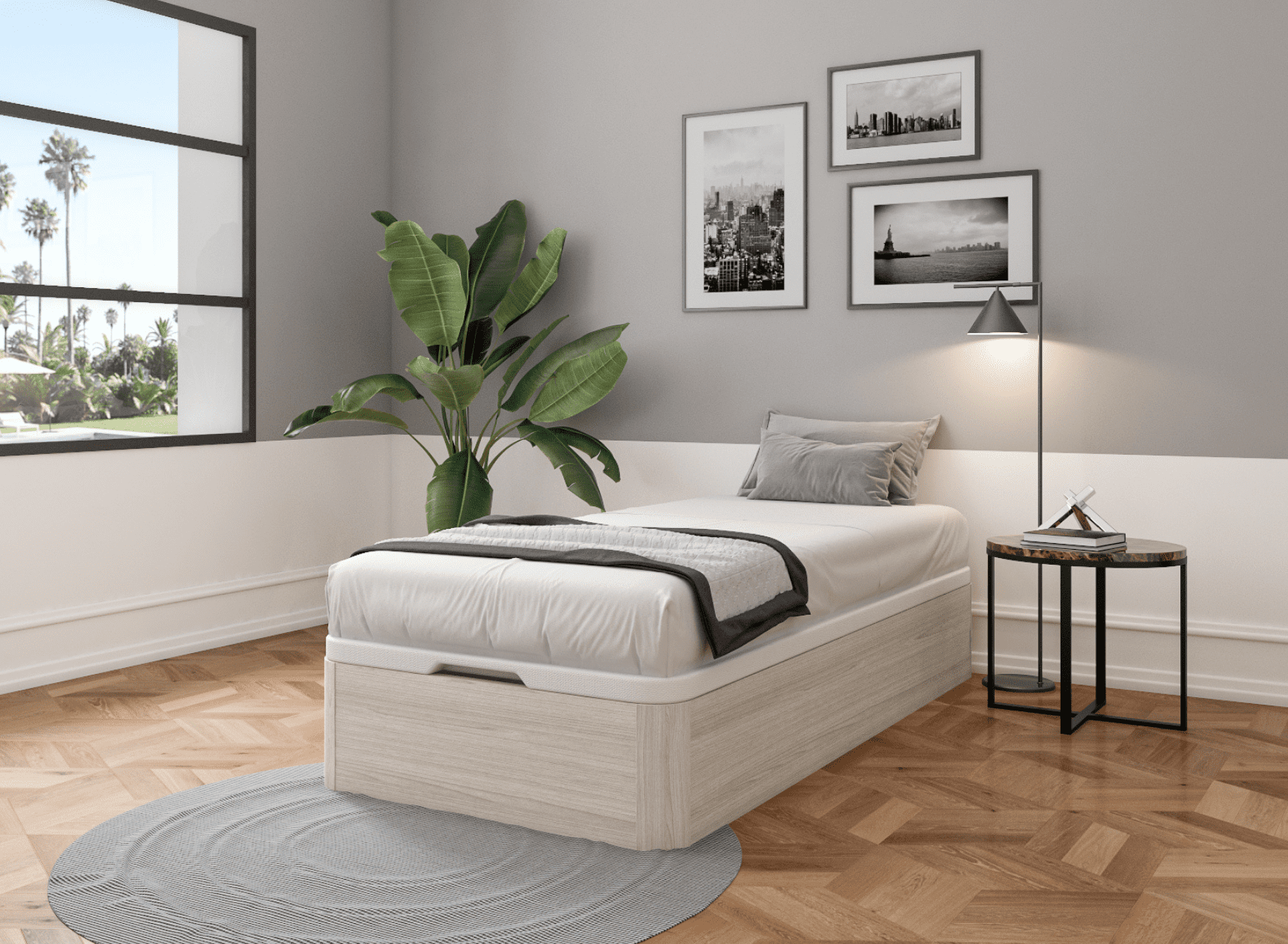 Lit coffre 90 x 200 cm BASTIA Chêne blanchi - Fermé