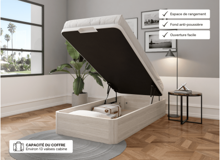 Lit coffre 90 x 200 cm BASTIA Chêne blanchi - Ouvert