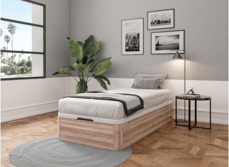 Lit coffre 90 x 200 cm BASTIA Chêne naturel - Fermé