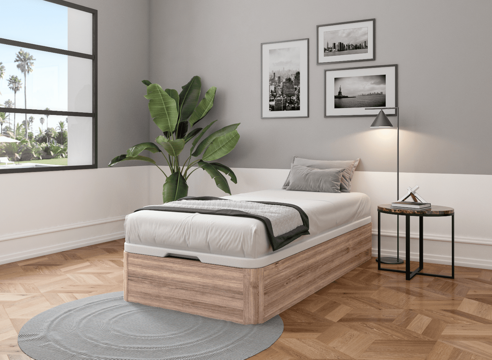 Lit coffre 90 x 200 cm BASTIA Chêne naturel - Fermé